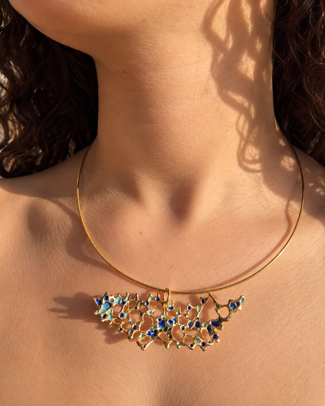Foam of the Sea Necklace - Gold Plated Enameled Silver Necklace