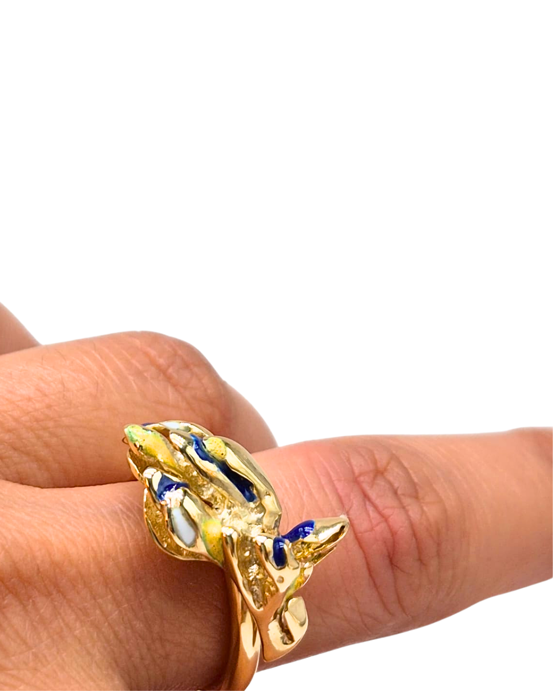 Renkli Yapraklı Yüzük-Sıcak Mineli Gümüş Üzeri Altın Kaplama