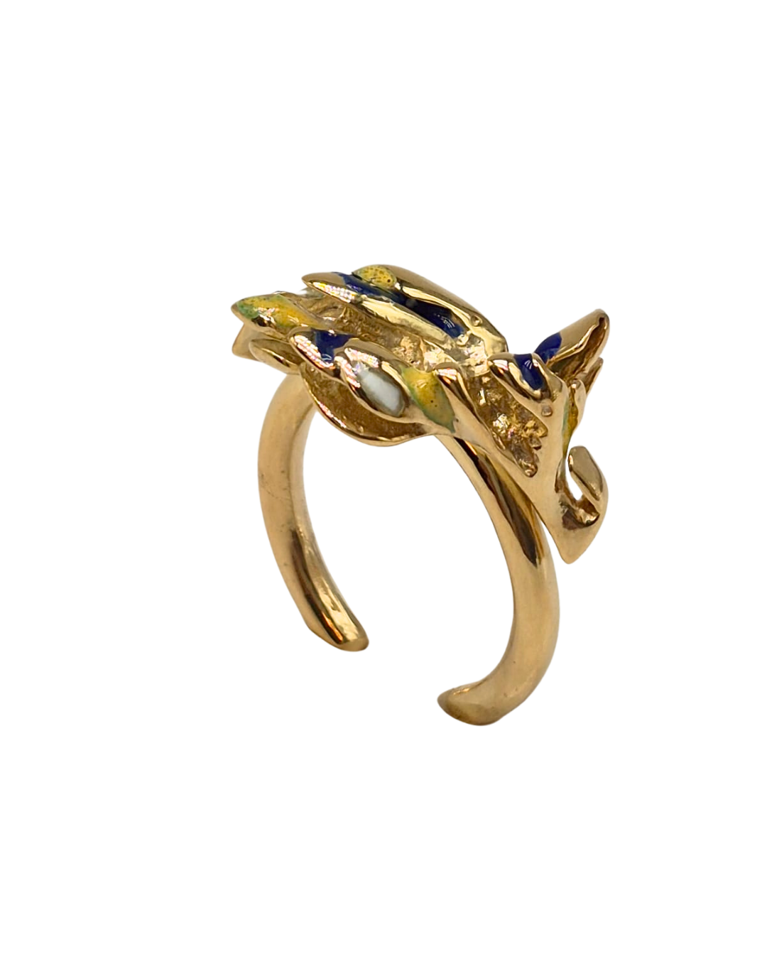 Renkli Yapraklı Yüzük-Sıcak Mineli Gümüş Üzeri Altın Kaplama