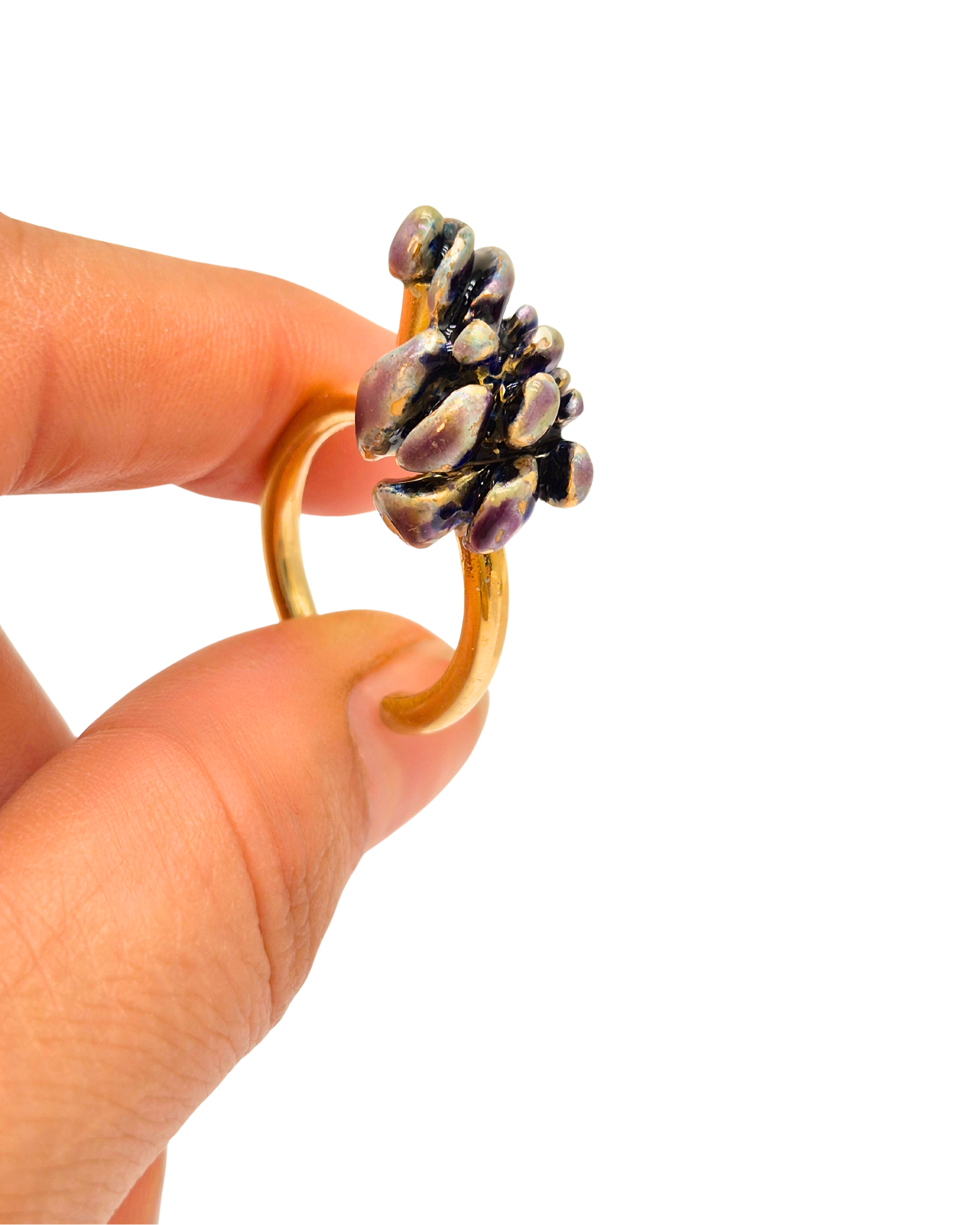 Mor Kozalak Yüzük- Sıcak Mineli Gümüş Üzeri Altın Kaplama