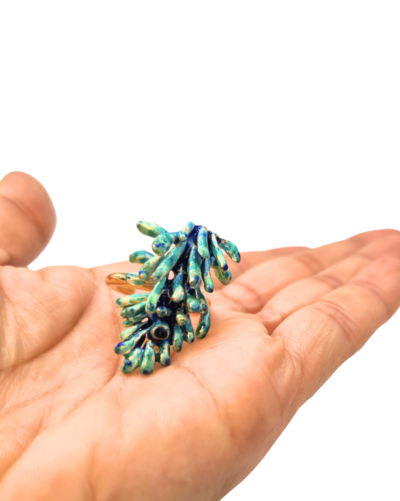 Renkli Balık Yüzük-Sıcak Mineli Gümüş Üzeri Altın Kaplama