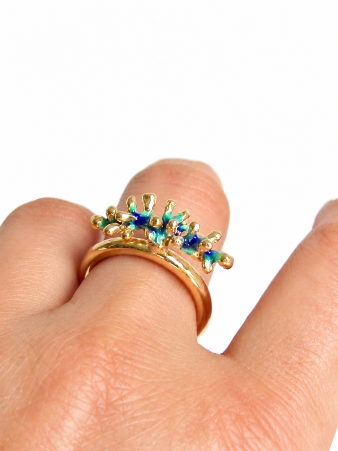 Resin Ring - Handmade Hot Enameled Silver with Gold Plated