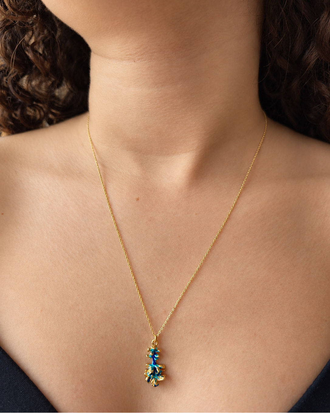 Mini Flower Necklace-Gold Plated on Warm Enameled Silver