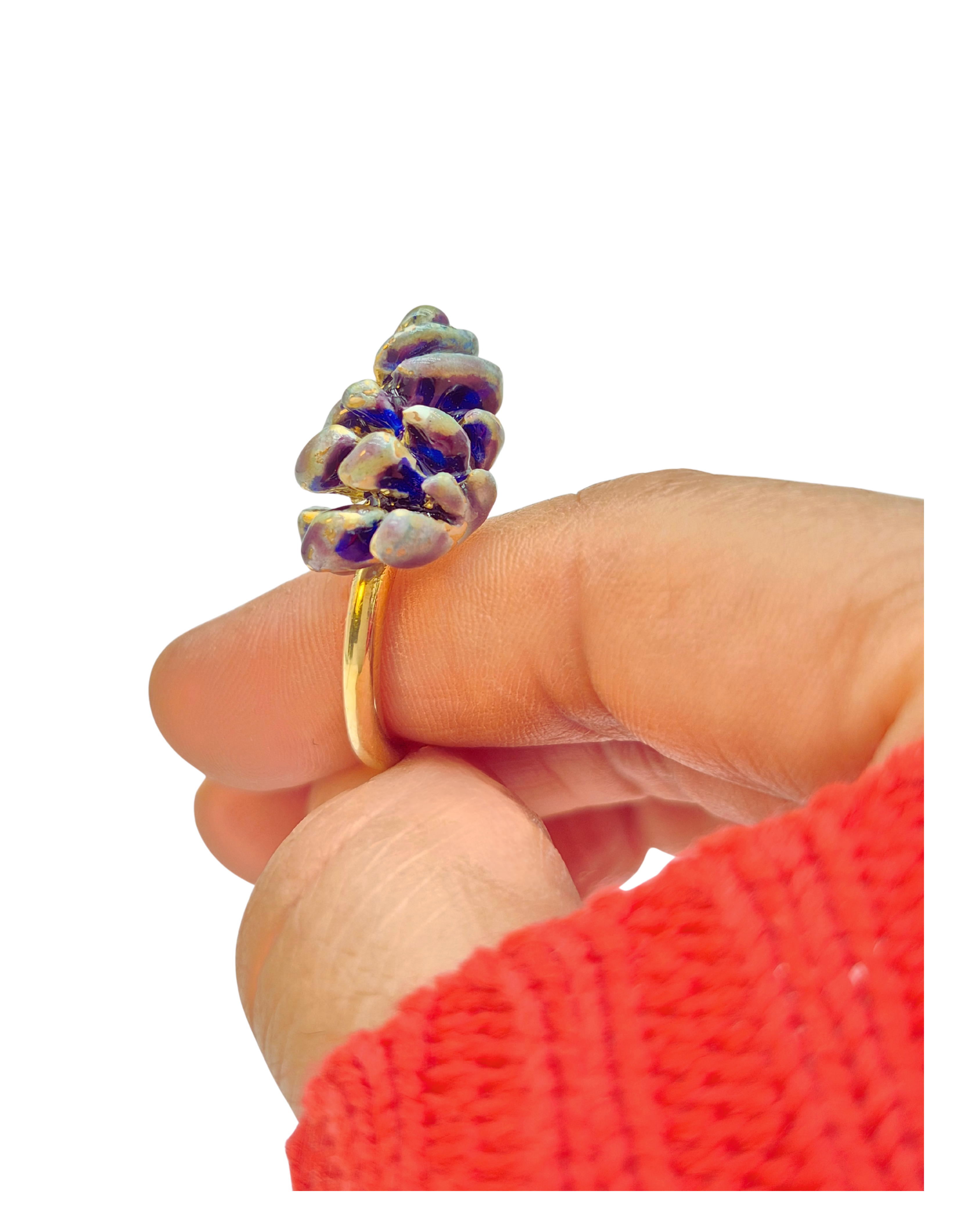 Mor Kozalak Yüzük- Sıcak Mineli Gümüş Üzeri Altın Kaplama