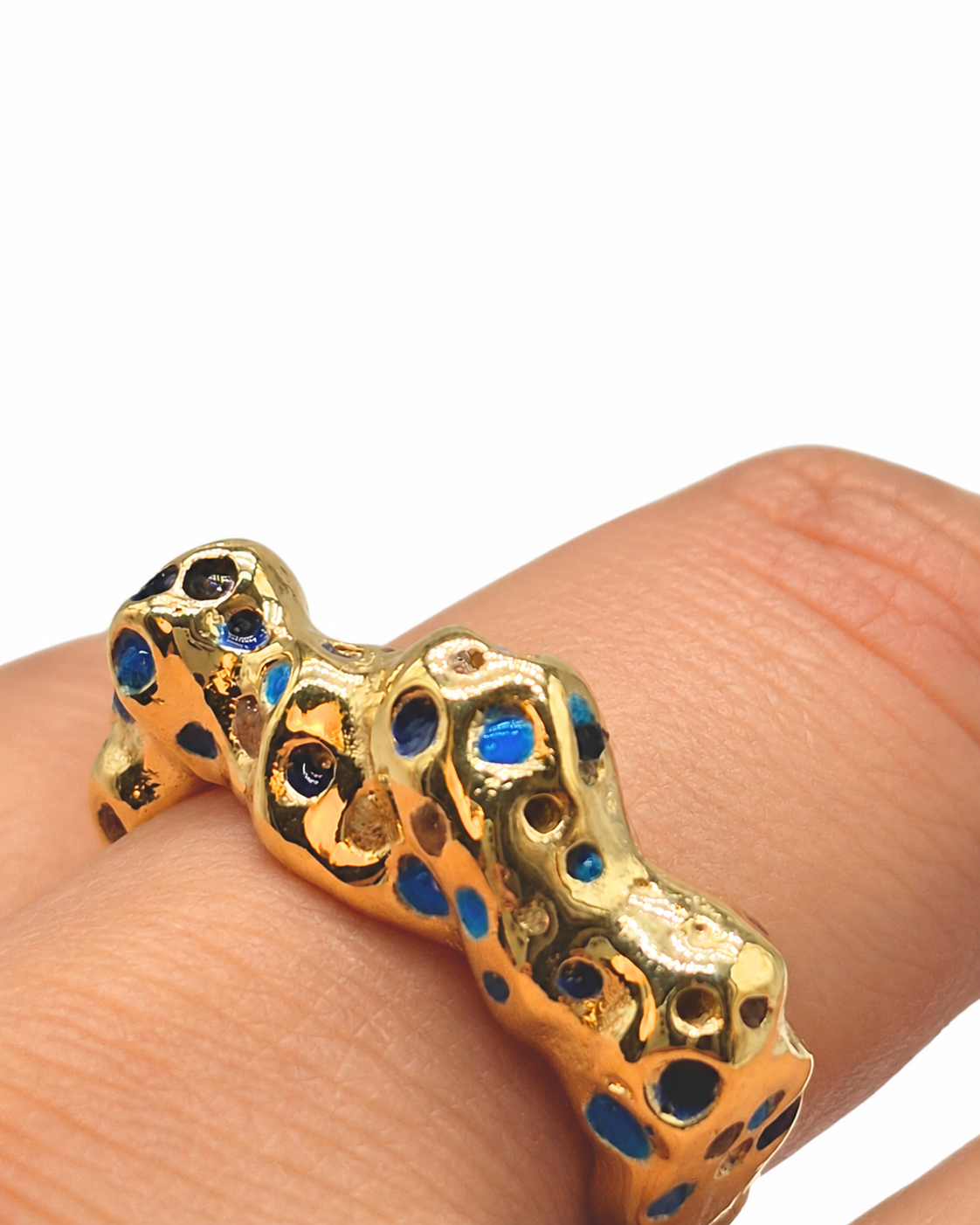 Pebble Stone Textured Ring - Hot Enamel Silver with Gold Plating